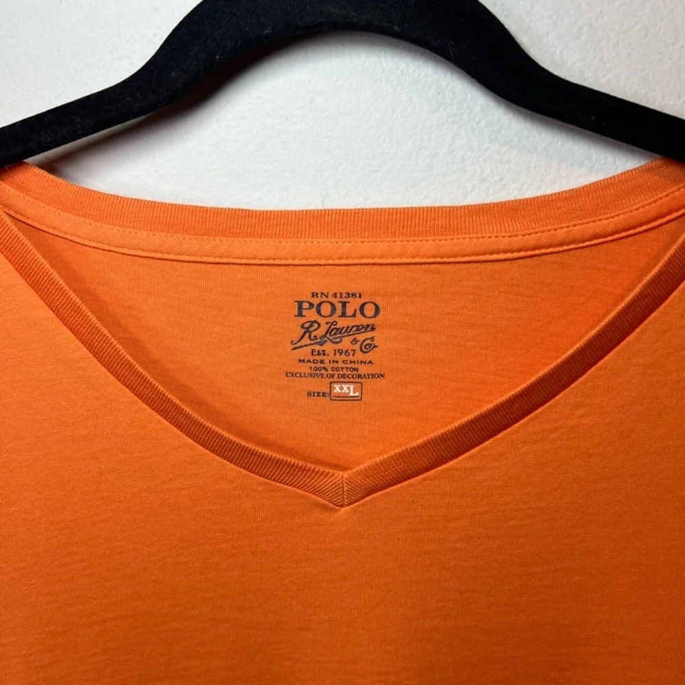 Polo Ralph Lauren V-Neck T-Shirt Orange Cotton Blue Embroidered Pony Mens Sz XXL